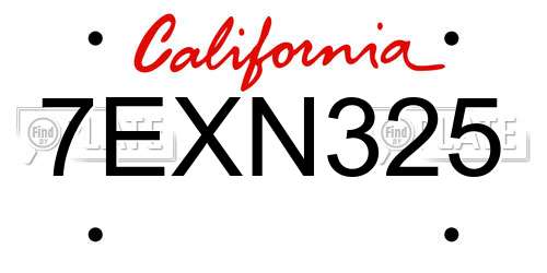7EXN325 California License Plate