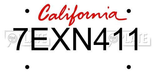 7EXN411 California License Plate