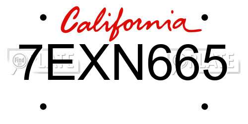 7EXN665 California License Plate
