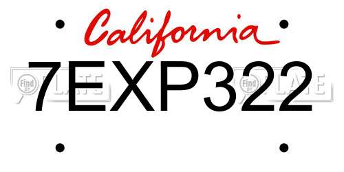 7EXP322 California License Plate