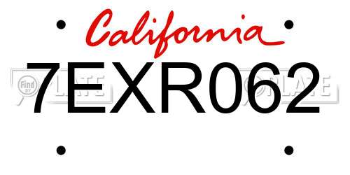 7EXR062 California License Plate