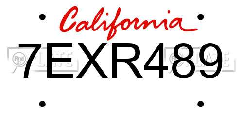 7EXR489 California License Plate