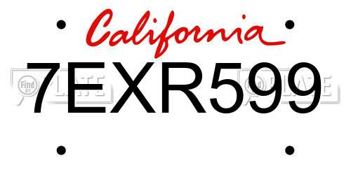 7EXR599 California License Plate
