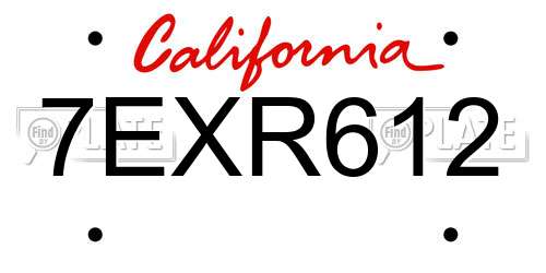 7EXR612 California License Plate