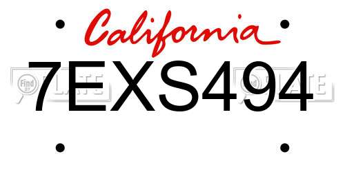 7EXS494 California License Plate