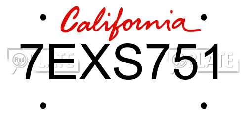 7EXS751 California License Plate