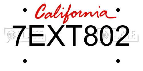 7EXT802 California License Plate