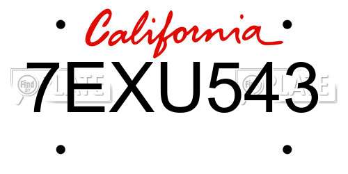 7EXU543 California License Plate