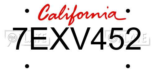 7EXV452 California License Plate
