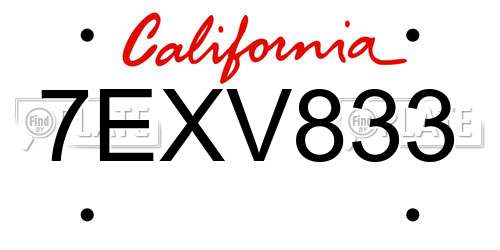 7EXV833 California License Plate