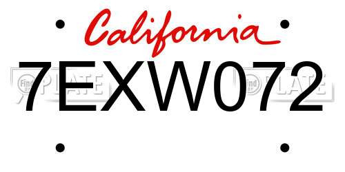 7EXW072 California License Plate