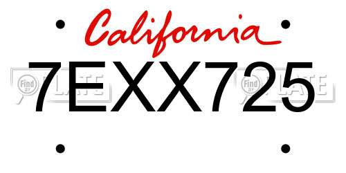 7EXX725 California License Plate