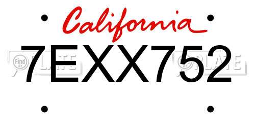 7EXX752 California License Plate
