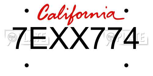 7EXX774 California License Plate