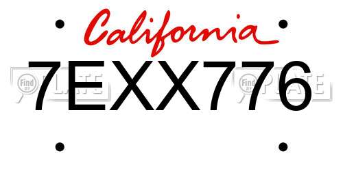 7EXX776 California License Plate