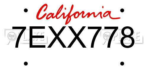 7EXX778 California License Plate