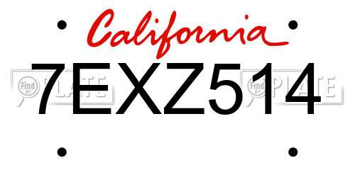 7EXZ514 California License Plate