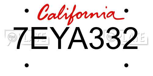 7EYA332 California License Plate
