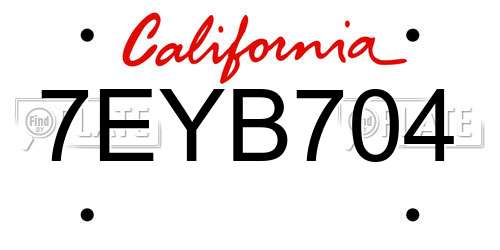 7EYB704 California License Plate