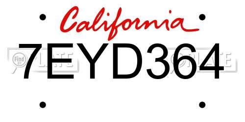 7EYD364 California License Plate