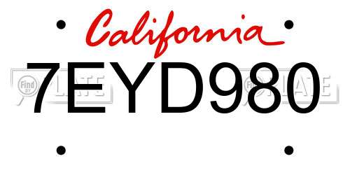 7EYD980 California License Plate