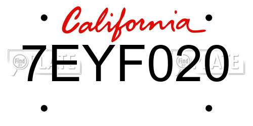 7EYF020 California License Plate