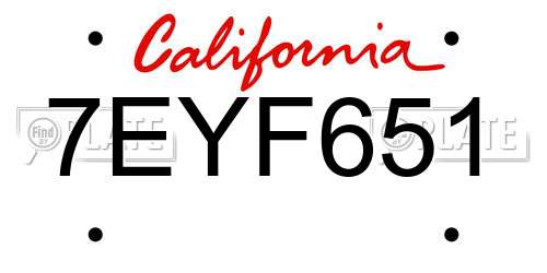 7EYF651 California License Plate