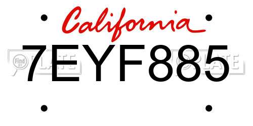 7EYF885 California License Plate