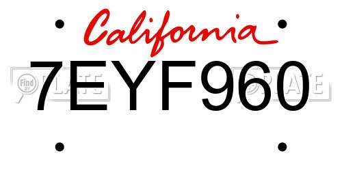 7EYF960 California License Plate