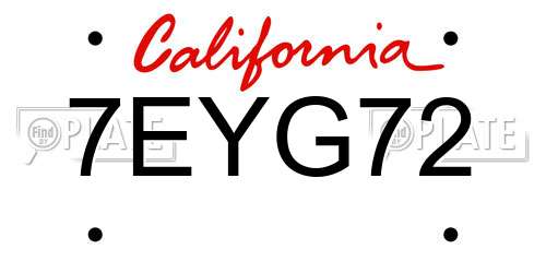 7EYG72 California License Plate