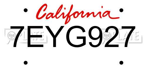 7EYG927 California License Plate