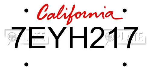 7EYH217 California License Plate