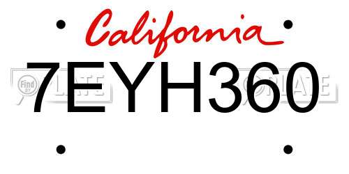 7EYH360 California License Plate