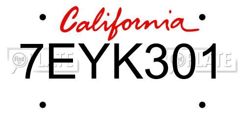 7EYK301 California License Plate