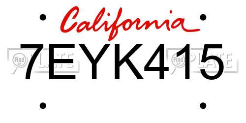 7EYK415 California License Plate