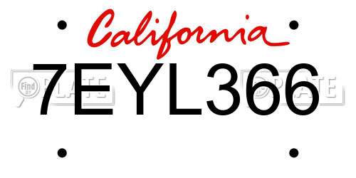 7EYL366 California License Plate