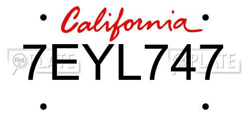 7EYL747 California License Plate