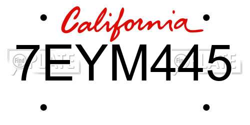 7EYM445 California License Plate