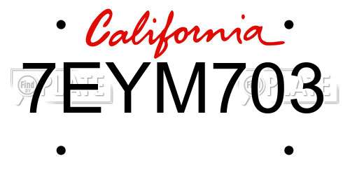 7EYM703 California License Plate
