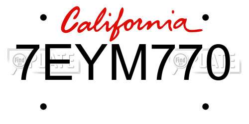 7EYM770 California License Plate