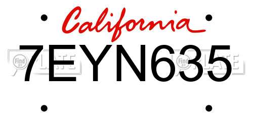 7EYN635 California License Plate