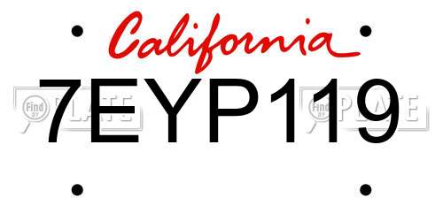 7EYP119 California License Plate