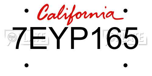 7EYP165 California License Plate
