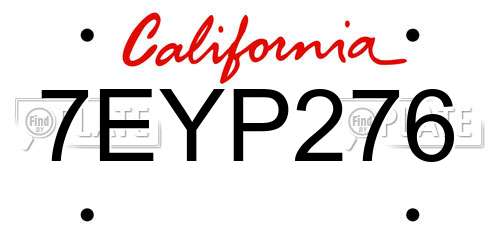7EYP276 California License Plate