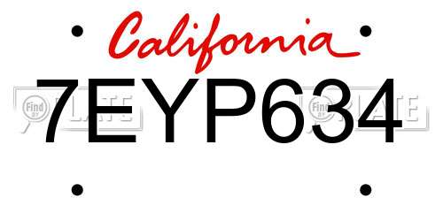 7EYP634 California License Plate