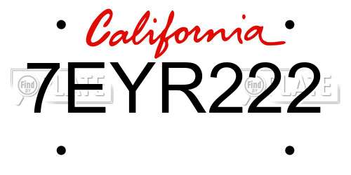 7EYR222 California License Plate