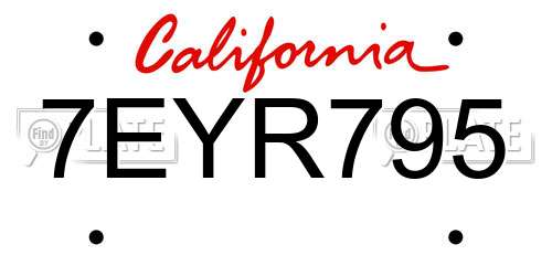 7EYR795 California License Plate