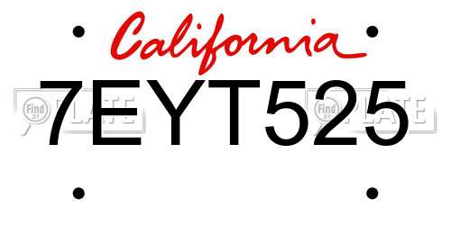 7EYT525 California License Plate
