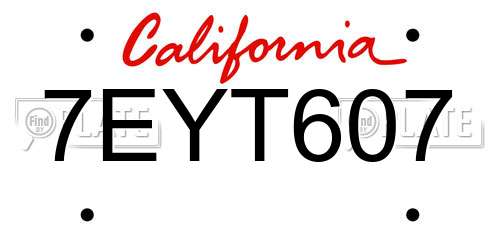 7EYT607 California License Plate