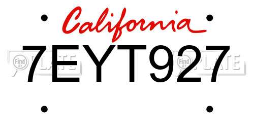 7EYT927 California License Plate